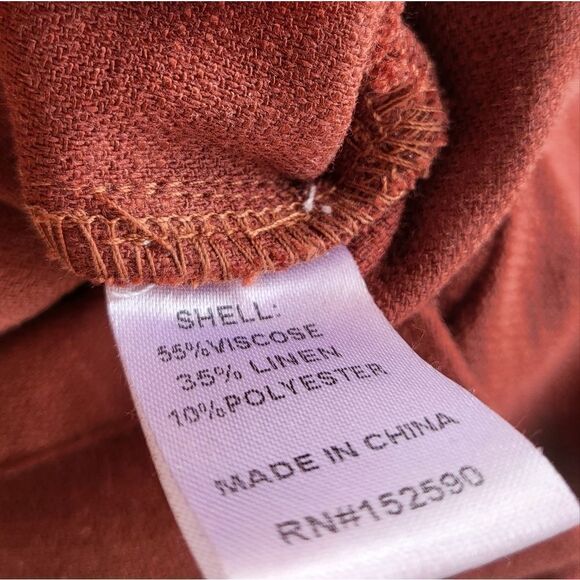 Six Crisp Days Rust 3/4 Sleeve Button Down Belted Linen Blend Doma Jumpsuit Sz M - Picture 10 of 10